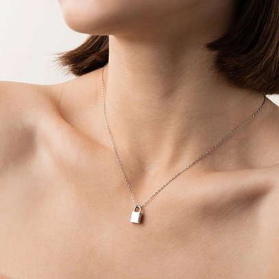 Срібне кольє "Замочок" з фіанітами 181174