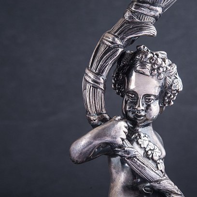 Пара серебряных подсвечников ручной работы "Купидоны с виноградными лозами" сер00061ам №4