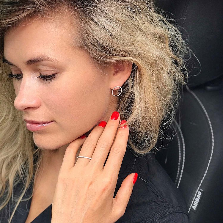 Золотые серьги-пусеты "Круги" с бриллиантами сб0287gch от ювелирного магазина Оникс - 4