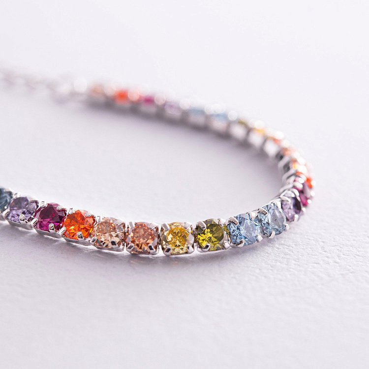 Серебряный браслет "Разноцветный" с фианитами 141632 от ювелирного магазина Оникс - 2