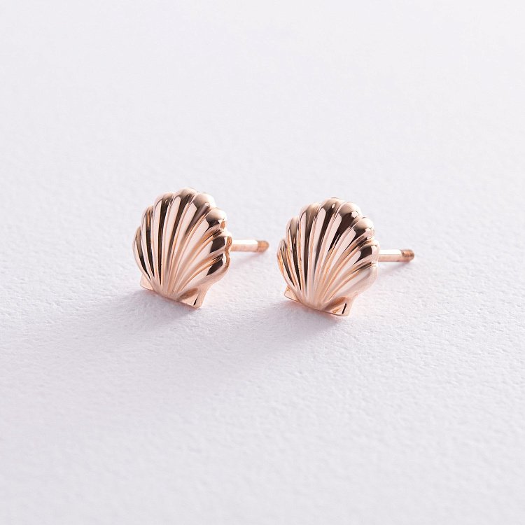 Серьги - пусеты "Ракушки" в красном золоте с08463 от ювелирного магазина Оникс
