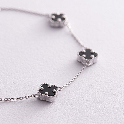 Браслет "Клевер" с ониксом mini (белое золото) б05249 №3