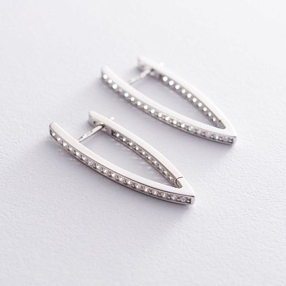 Серебряные серьги "Инициатива" (белые фианиты) 122682 №3