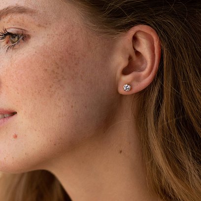 Золотые серьги - пусеты с фианитами с04943 №4