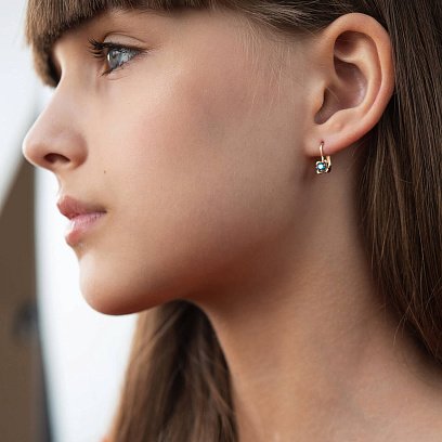 Детские золотые серьги "Цветочки" (голубые фианиты) с05767 №4