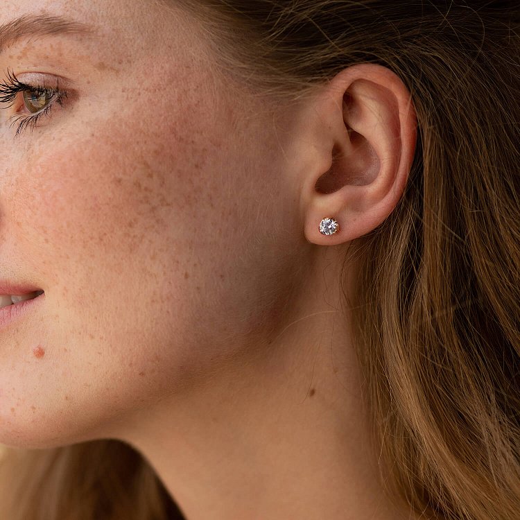 Золотые серьги - пусеты с фианитами с04943 от ювелирного магазина Оникс - 3