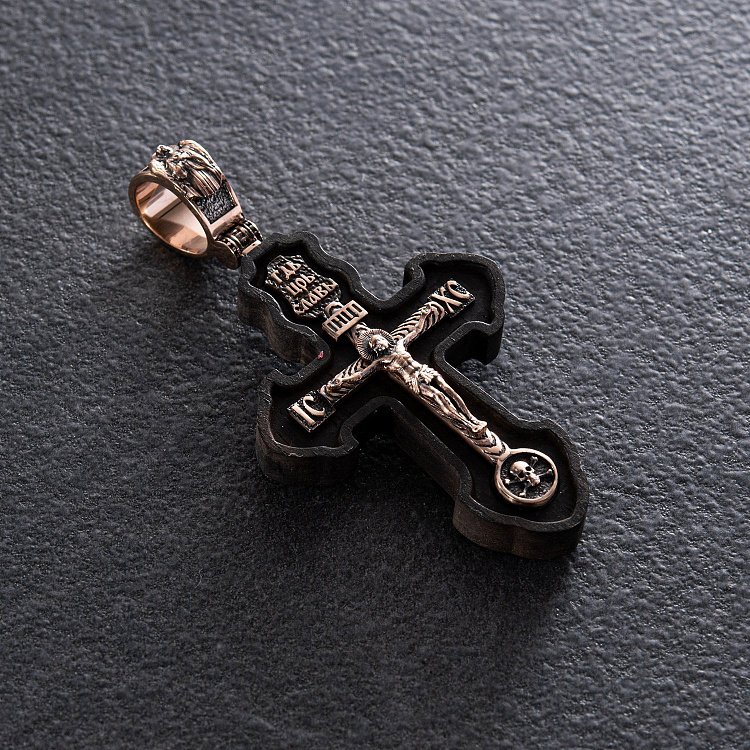 Золотой крест "Распятие. Спаси и Сохрани" с эбеновым деревом 631зч от ювелирного магазина Оникс - 3