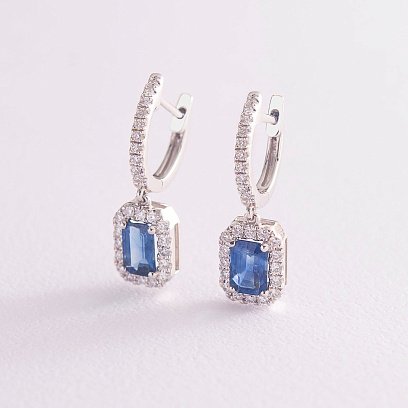 Золоті сережки з сапфіром і діамантами сб0053са