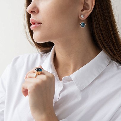 Золота каблучка "Квітка" (Лондон топаз)  к1005k №2