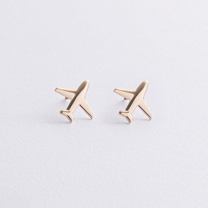 Cерьги - пусеты "Самолет" (желтое золото) с09196