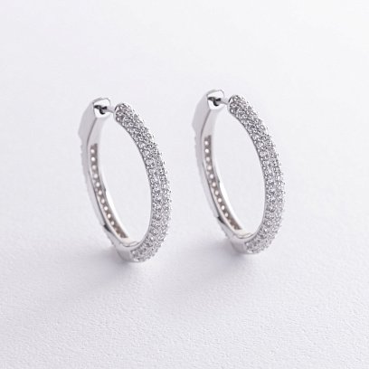 Срібні сережки - кільця з фіанітами 123303