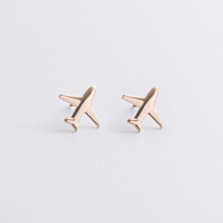 Cерьги - пусеты "Самолет" (желтое золото) с09196 от ювелирного магазина Оникс