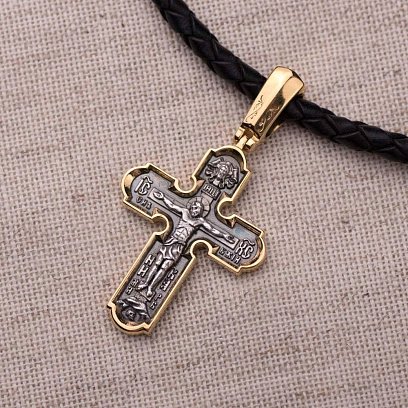 Серебряный крест "Распятие. Казанская икона Божией Матери. Николай Чудотворец" 132645 №6