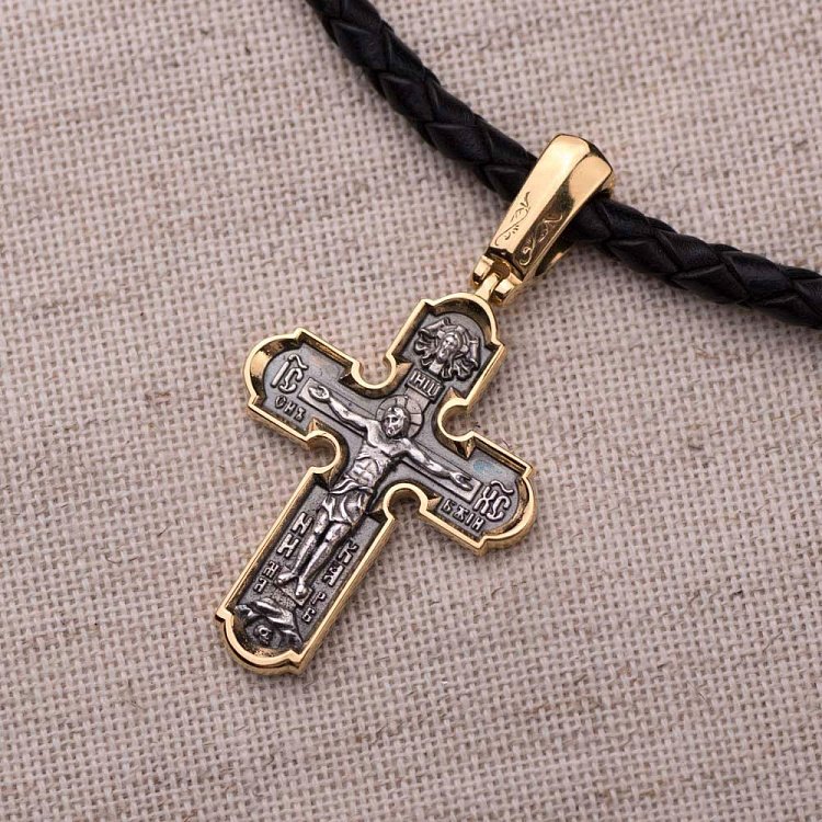 Серебряный крест "Распятие. Казанская икона Божией Матери. Николай Чудотворец" 132645 от ювелирного магазина Оникс - 5