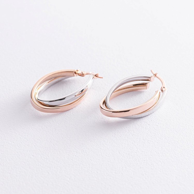 Серьги "Сплетение" (красное и белое золото) с07489 от ювелирного магазина Оникс