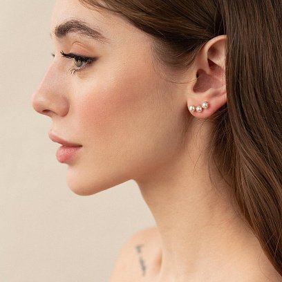 Серьги - пусеты "Джейн" в желтом золоте с жемчугом с08060 №2