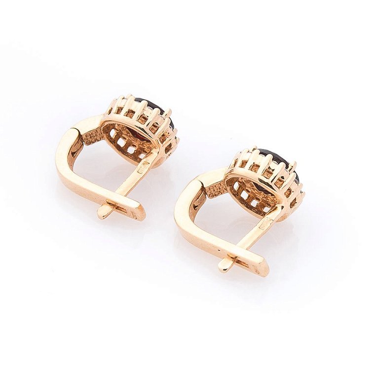 Золотые серьги с пиропом (гранатом) и фианитами с01684п от ювелирного магазина Оникс - 1