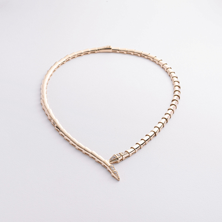 Колье "Змея" в желтом золоте (фианиты) кол02629 от ювелирного магазина Оникс - 2