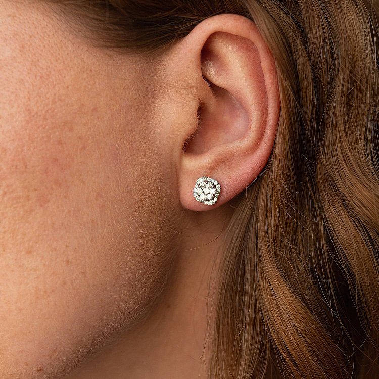 Золотые серьги - пусеты "Клевер" с бриллианатми сб0091cha от ювелирного магазина Оникс - 1