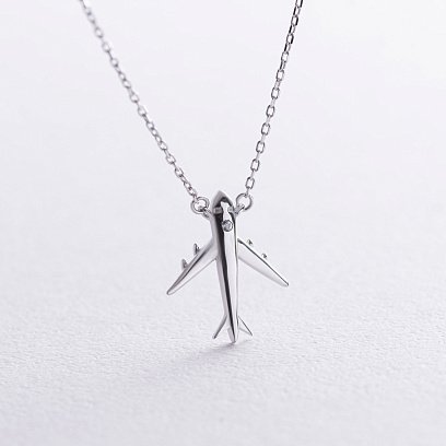 Золотое колье "Самолет" с фианитом кол02456