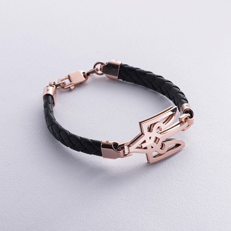 Чоловічий золотий браслет "Герб України - Тризуб" (шкіра) 533382400 від ювелірного магазину Онікс