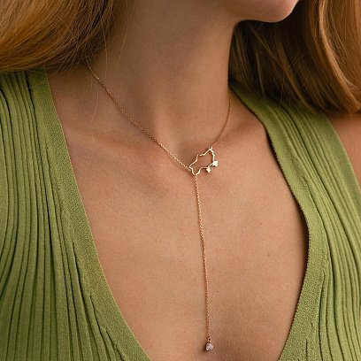 Золоте кольє - краватка "Карта України" (куб. цирконій Swarovski у формі серця)﻿ 4050 №3