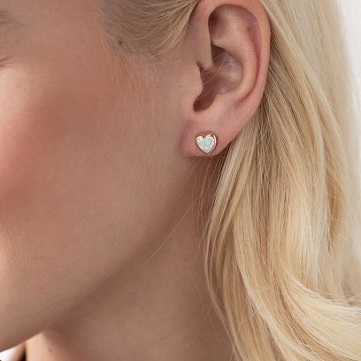 Золотые серьги - пусеты "Сердечки" с опалом с07743 №4