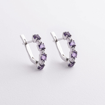 Серебряные серьги с аметистом и фианитами 2518/1p-AMET