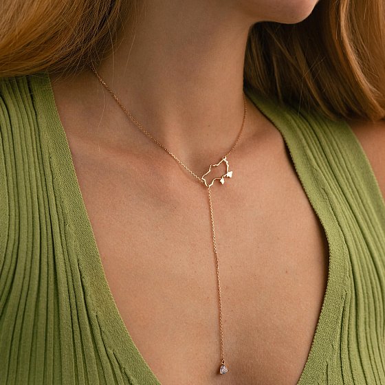 Золоте кольє - краватка "Карта України" (куб. цирконій Swarovski у формі серця)﻿ 4050 №3