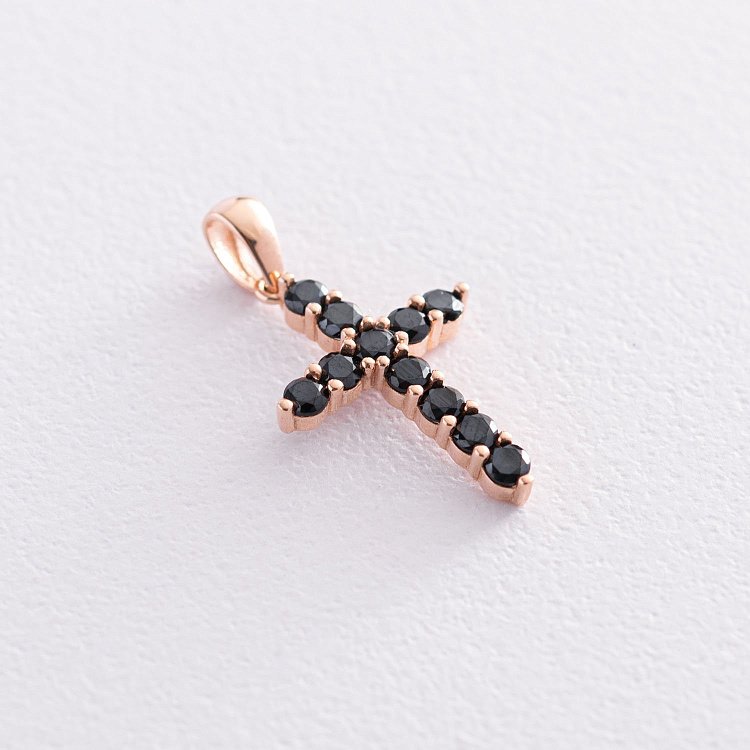 Золотий хрестик з чорними фіанітами п03563 від ювелірного магазину Онікс