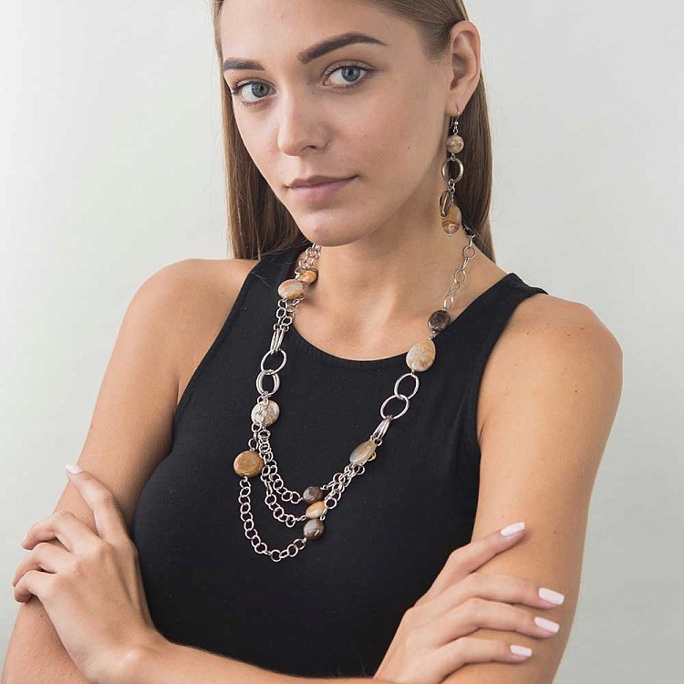 Сережки з агатом і кварцом димчастим 218с9 - 3 Сережки з агатом і кварцом димчастим 218с9 від ювелірного магазину Онікс - 3