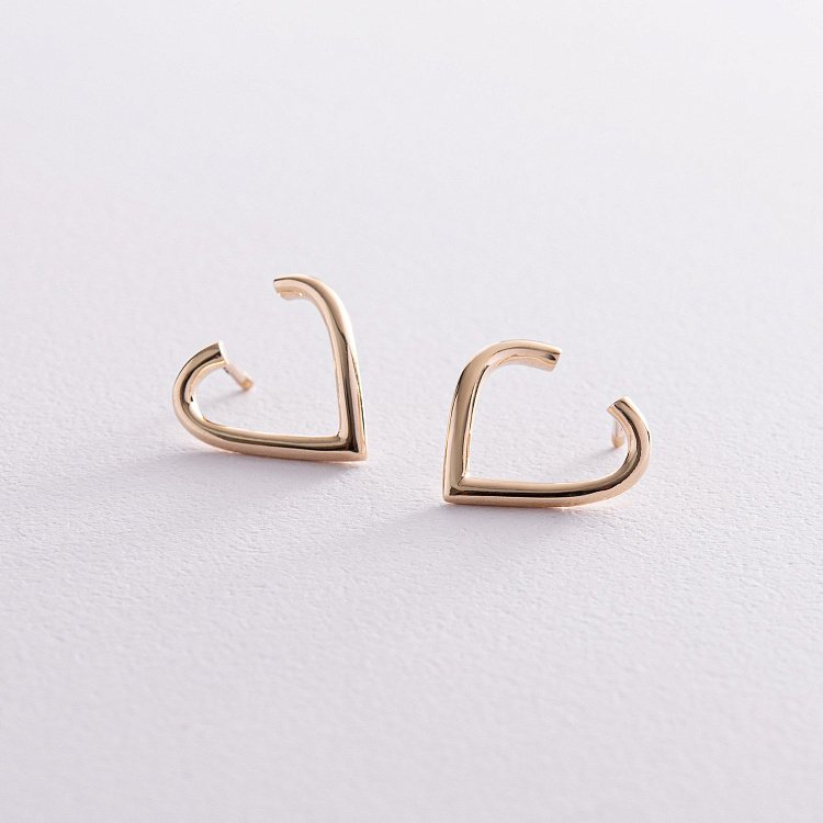 Сережки - пусети "Сердечки" у жовтому золоті с08133 від ювелірного магазину Онікс