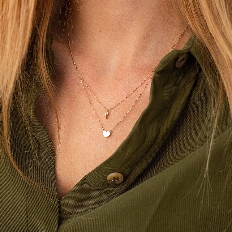 Двойное золотое колье "Молния и сердечко" кол02311 от ювелирного магазина Оникс - 1