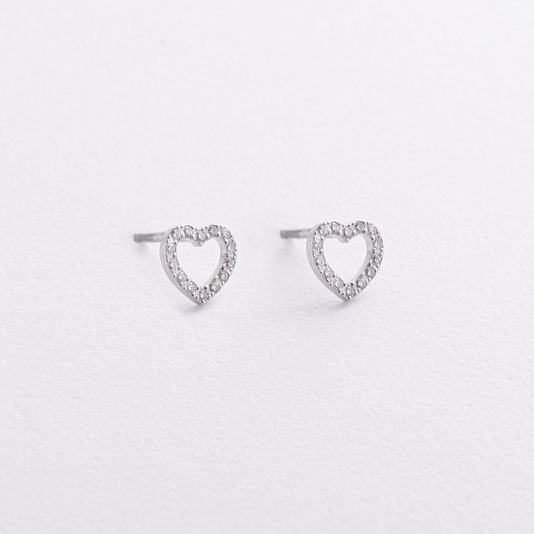 Золоті сережки - пусети "Сердечки" з діамантами 327081121 від ювелірного магазину Онікс - 2