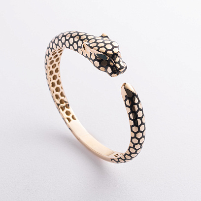 Жесткий браслет "Пантера" в желтом золоте (эмаль) б05820