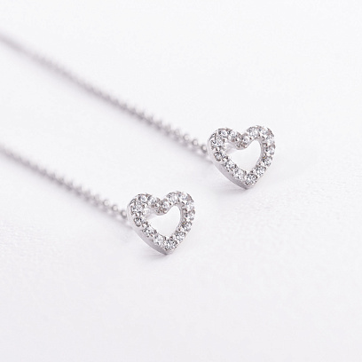 Срібні сережки - протяжки "Сердечки" з фіанітами 902-01587 №2