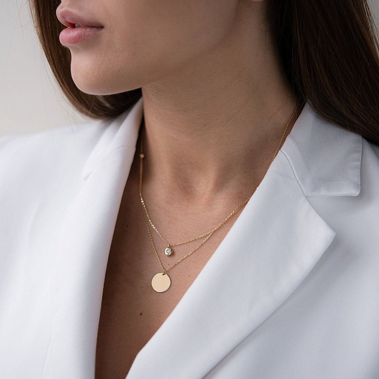 Подвійне золоте кольє з монеткою і фіанітом (можливе гравіювання) кол01768 від ювелірного магазину Онікс - 6