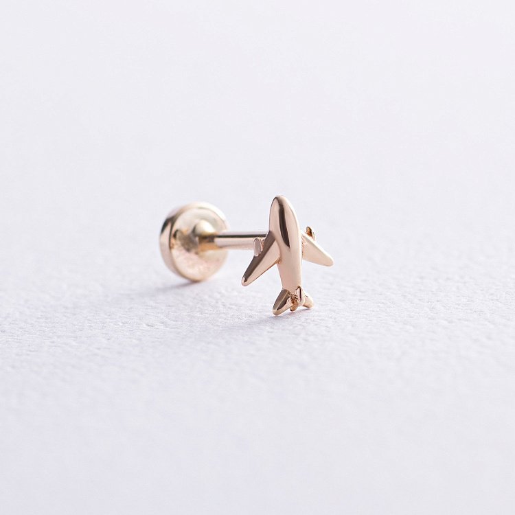 Одиночная серьга "Самолетик" в хрящ ушка (желтое золото) с07926 от ювелирного магазина Оникс