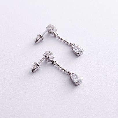 Срібні сережки - пусети (фіаніти) 12613 №5