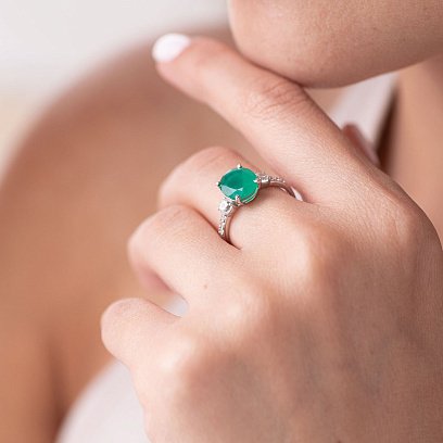 Срібна каблучка (фіаніти, кварц) 1322/1р-GRAG №2