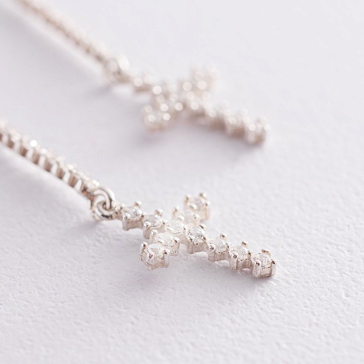 Серебряные серьги "Крестики" (фианит) 121034 от ювелирного магазина Оникс - 2