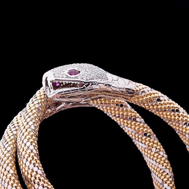 Эксклюзивный золотой браслет "Змея" с фианитами б01999 от ювелирного магазина Оникс - 2