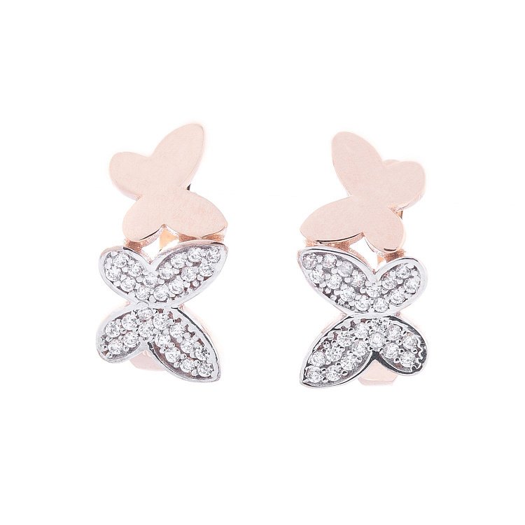 Золоті сережки з метеликами (фіаніти) с06276 від ювелірного магазину Онікс - 1