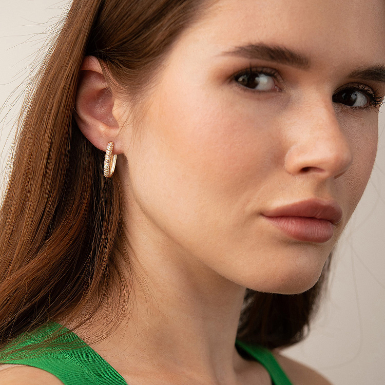 Золотые серьги "Овальные" с фианиты с09463 от ювелирного магазина Оникс - 6