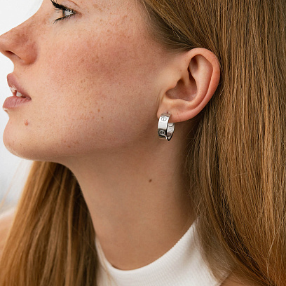 Серьги - кольца "Love" в белом золоте с05479 №2