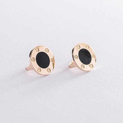 Серьги "Love" в желтом золоте (эмаль) с06796