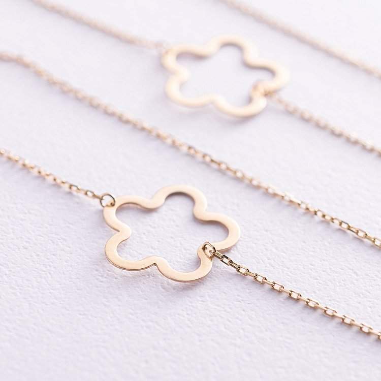 Золотые серьги - пусеты на цепочке "Цветочки" с05953 от ювелирного магазина Оникс - 2