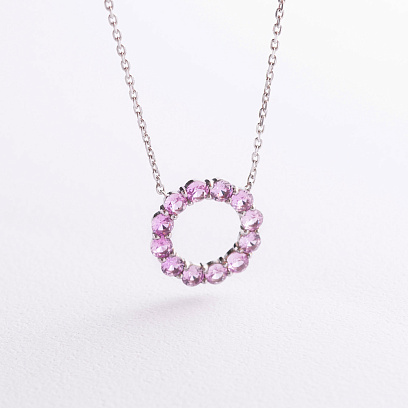 Серебряное колье с розовыми синтетическими сапфирами 8198р-PSPH