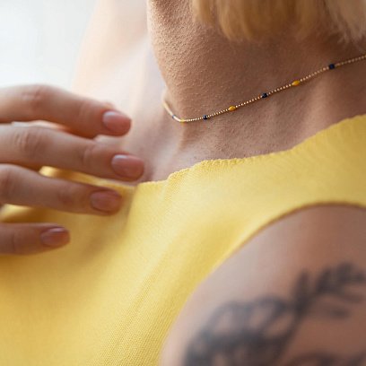 Кольє в жовтому золоті (синя та жовта емаль) кол02537 №8