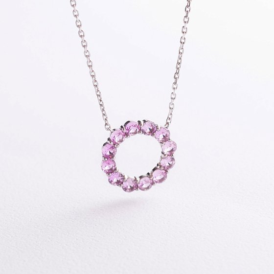 Серебряное колье с розовыми синтетическими сапфирами 8198р-PSPH
